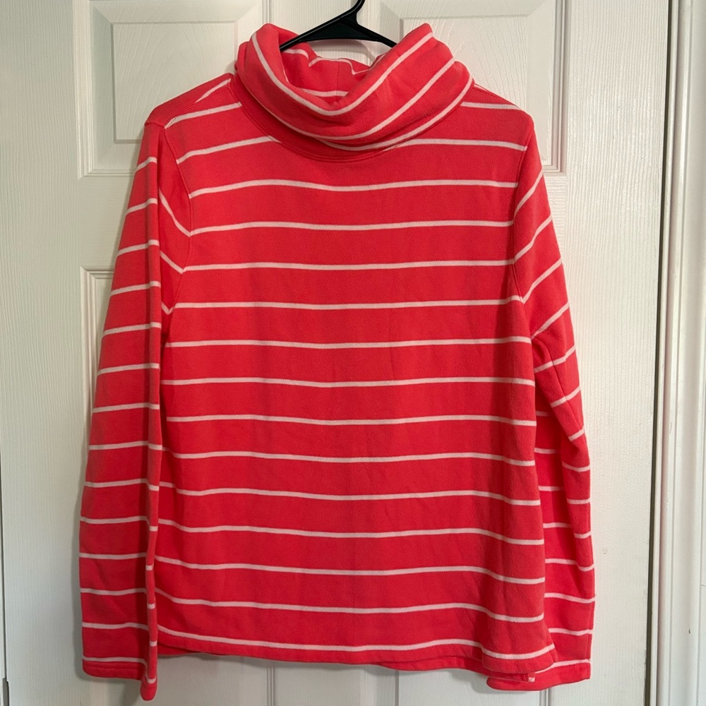 J.Crew Coral and White Striped Turtleneck